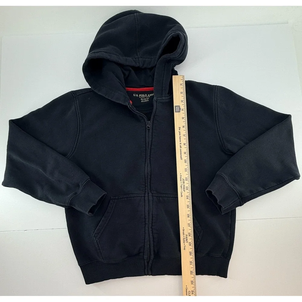 US Polo Assn Hoodie Youth XL Black Full Zip Sweatshirt Red Logo Fleece‎ Jacket